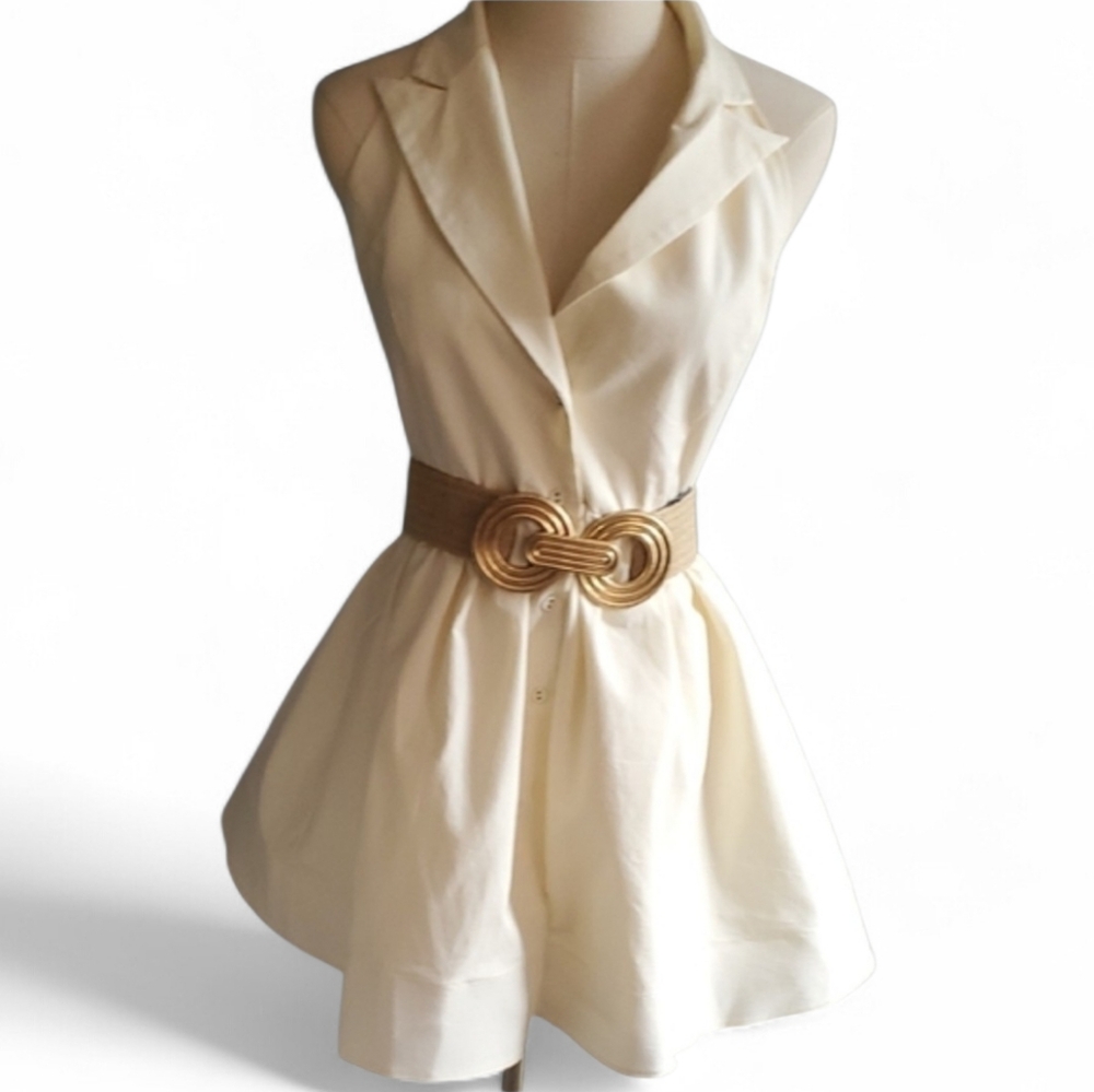 Main Strip Elegant Cream Dress   Size M